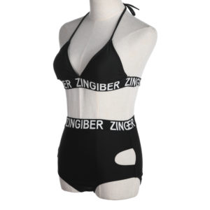 High Waist Cutout Bikini with White Zingiber Text