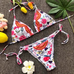 Painterly Floral Print String Bikini