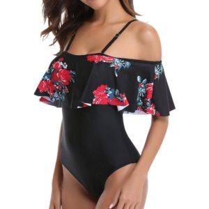 Off The Shoulder One Piece Swimsuit with Straps