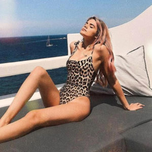 Leopard Print One Piece Swimsuit with Tie Straps