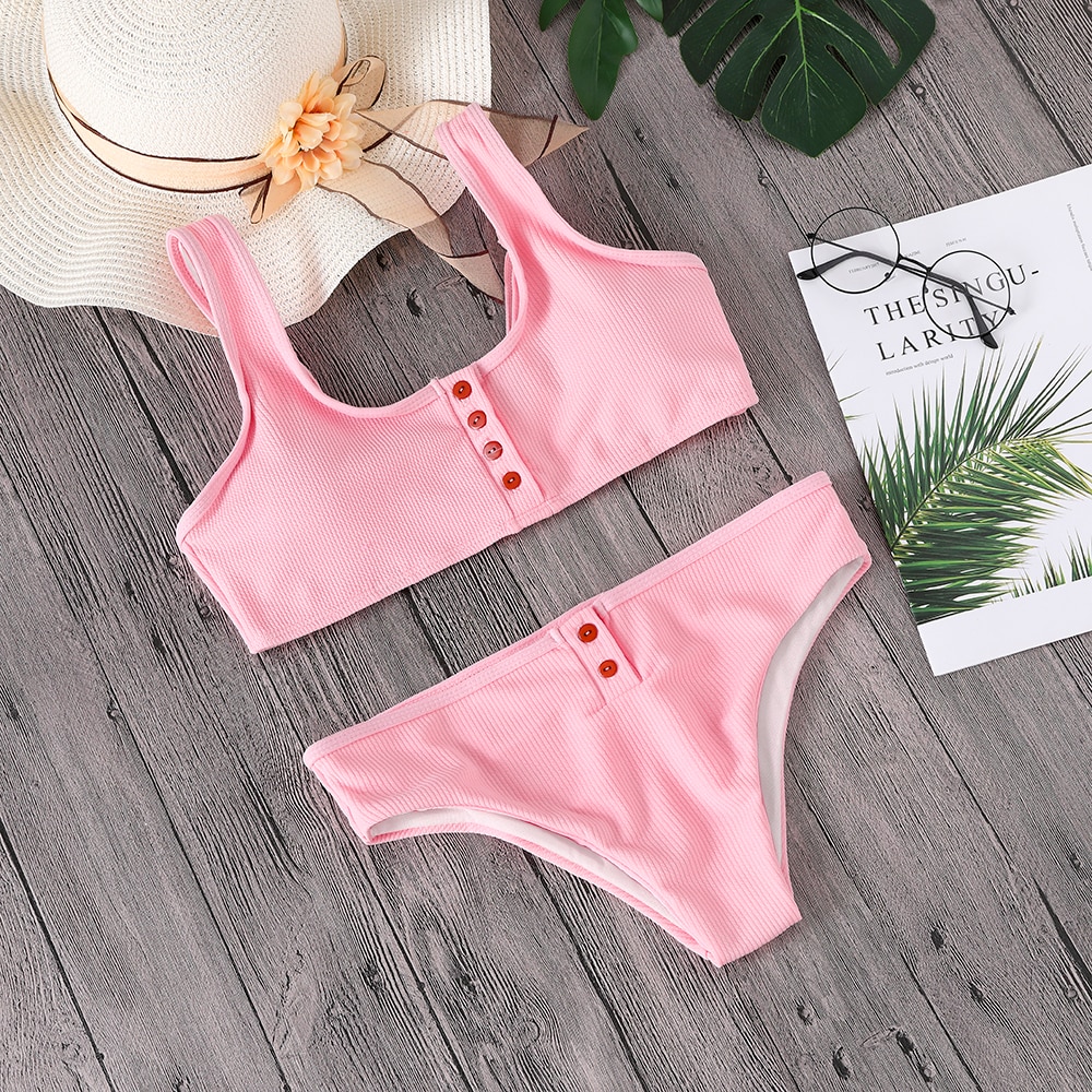 Button Front Knotted Bikini 34