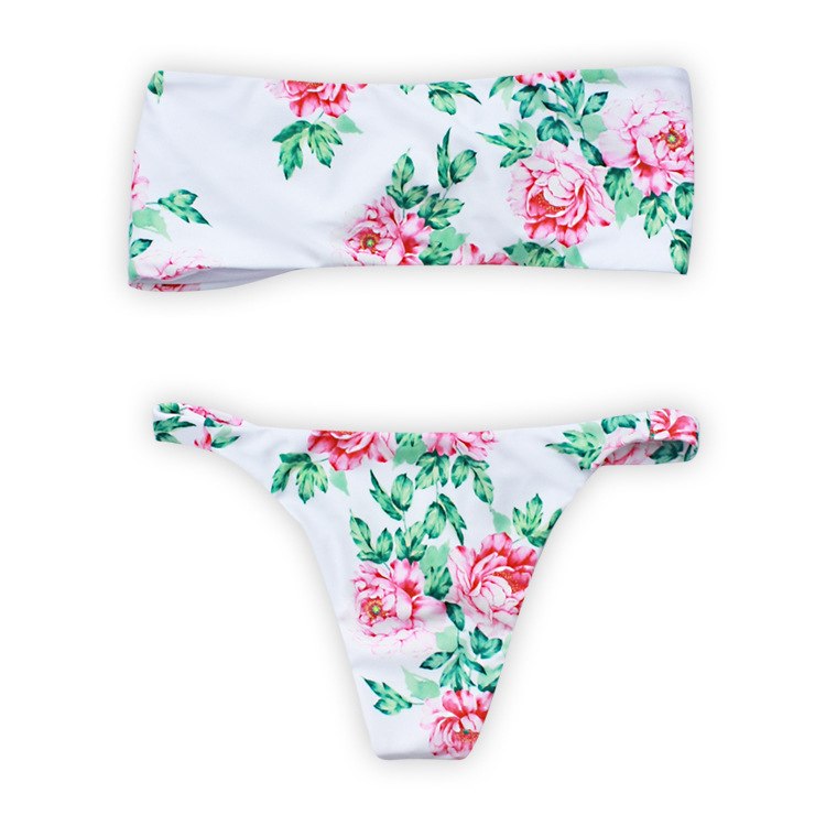 Floral Strapless Bandeau Bikini with Bow 3