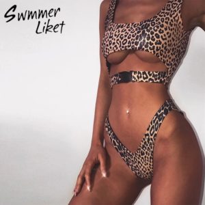 Sexy V bottom high cut Buckle bikini push up Bandeau swimwear