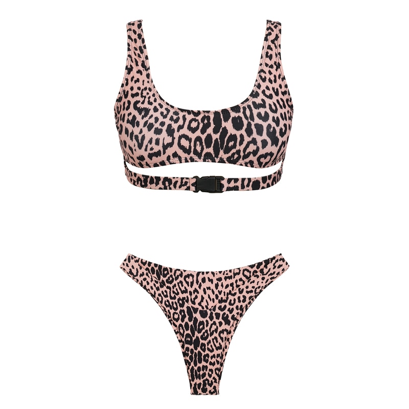 V bottom high cut bikini 2019 Buckle sexy swimsuit push up bathers Bandeau swimwear women bathing suit leopard micro bikini new 30